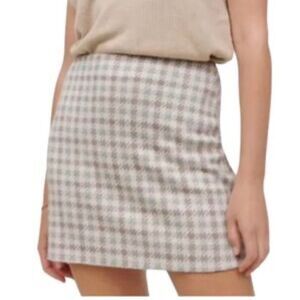 Reformation Houndstooth Mini Skirt Size 12 Neutral Plaid